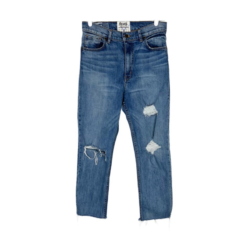 Revice Denim High Waisted Frayed Hem Ankle Cropped Jeans Distressed Size 30